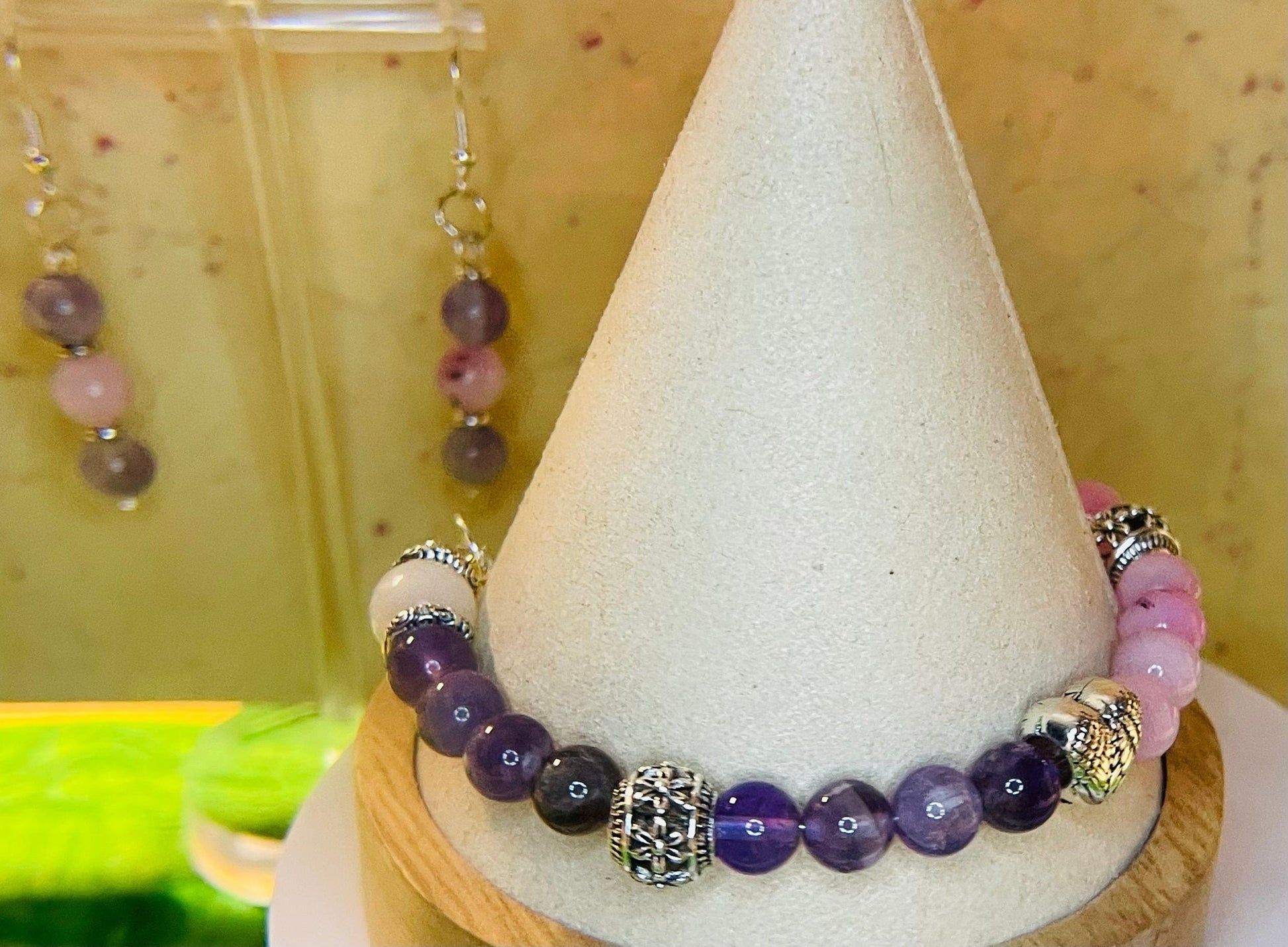 Peridot and Garnet combo 7.5&quot; with matching earrings