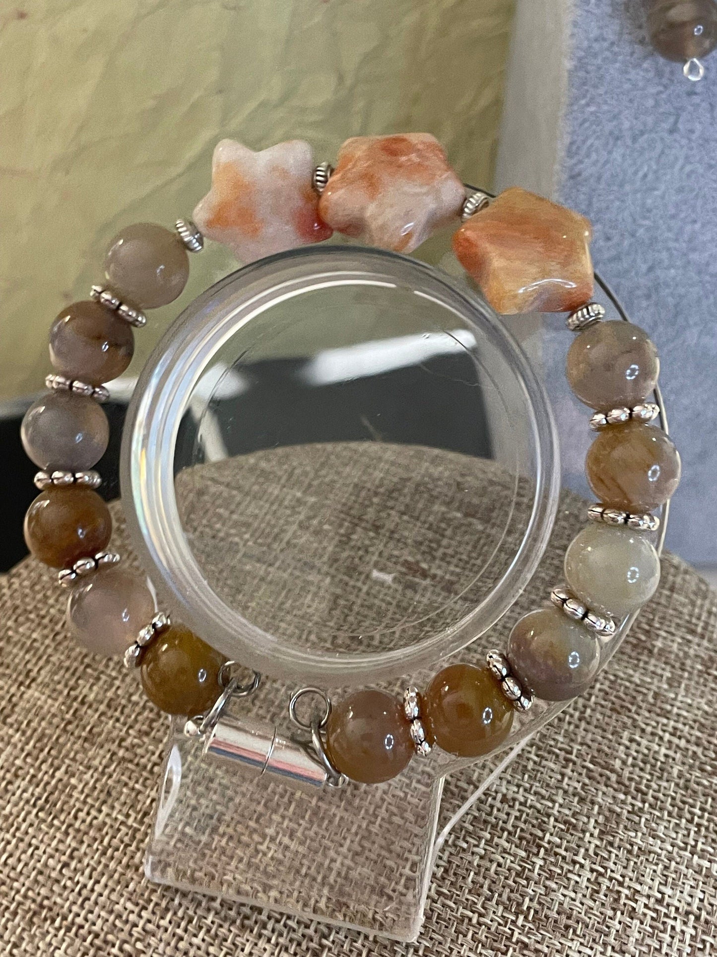 Starry Stone wire bracelet with matching earrings 7.5&quot;-8&quot;
