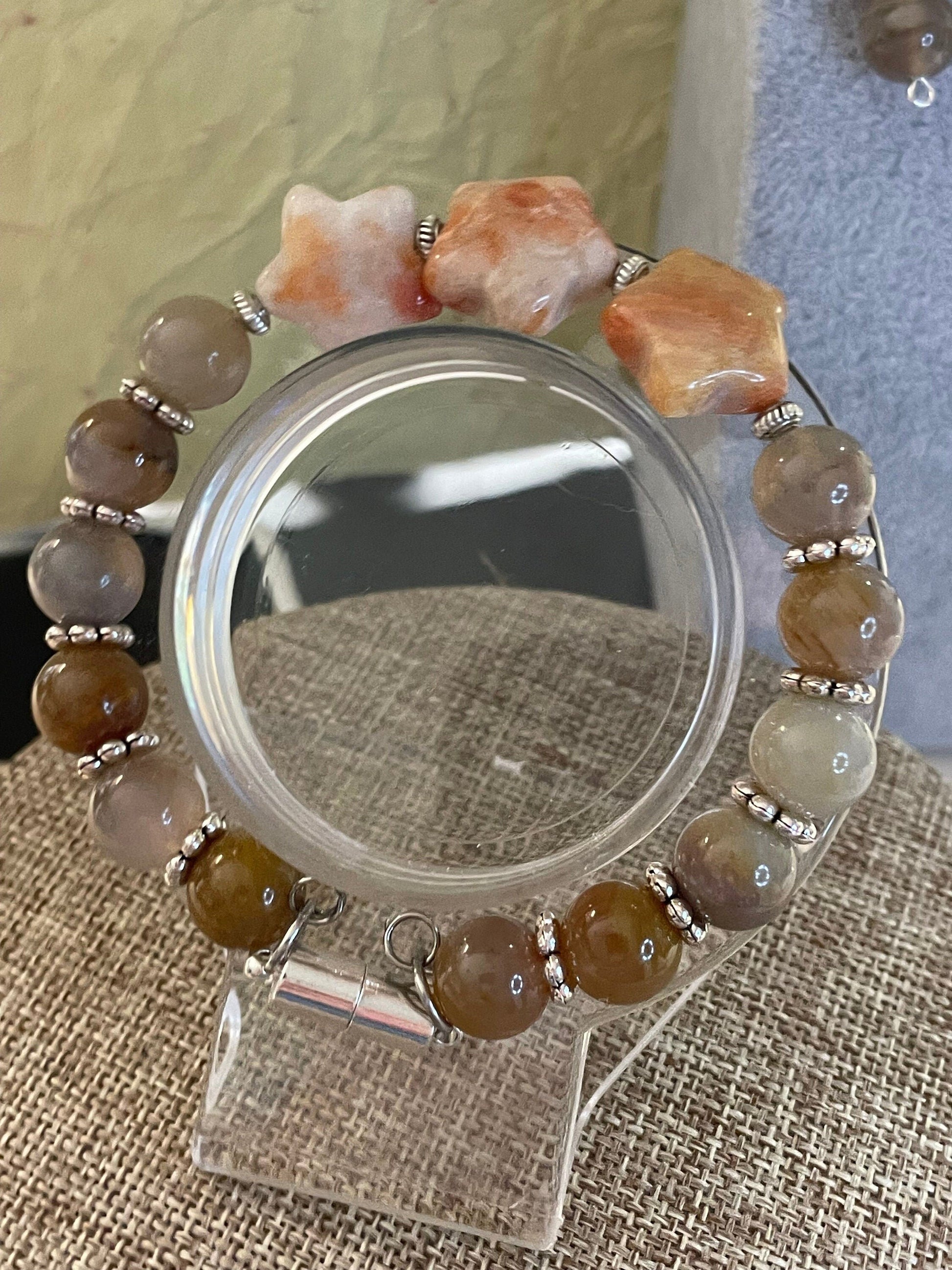 Starry Stone wire bracelet with matching earrings 7.5&quot;-8&quot;