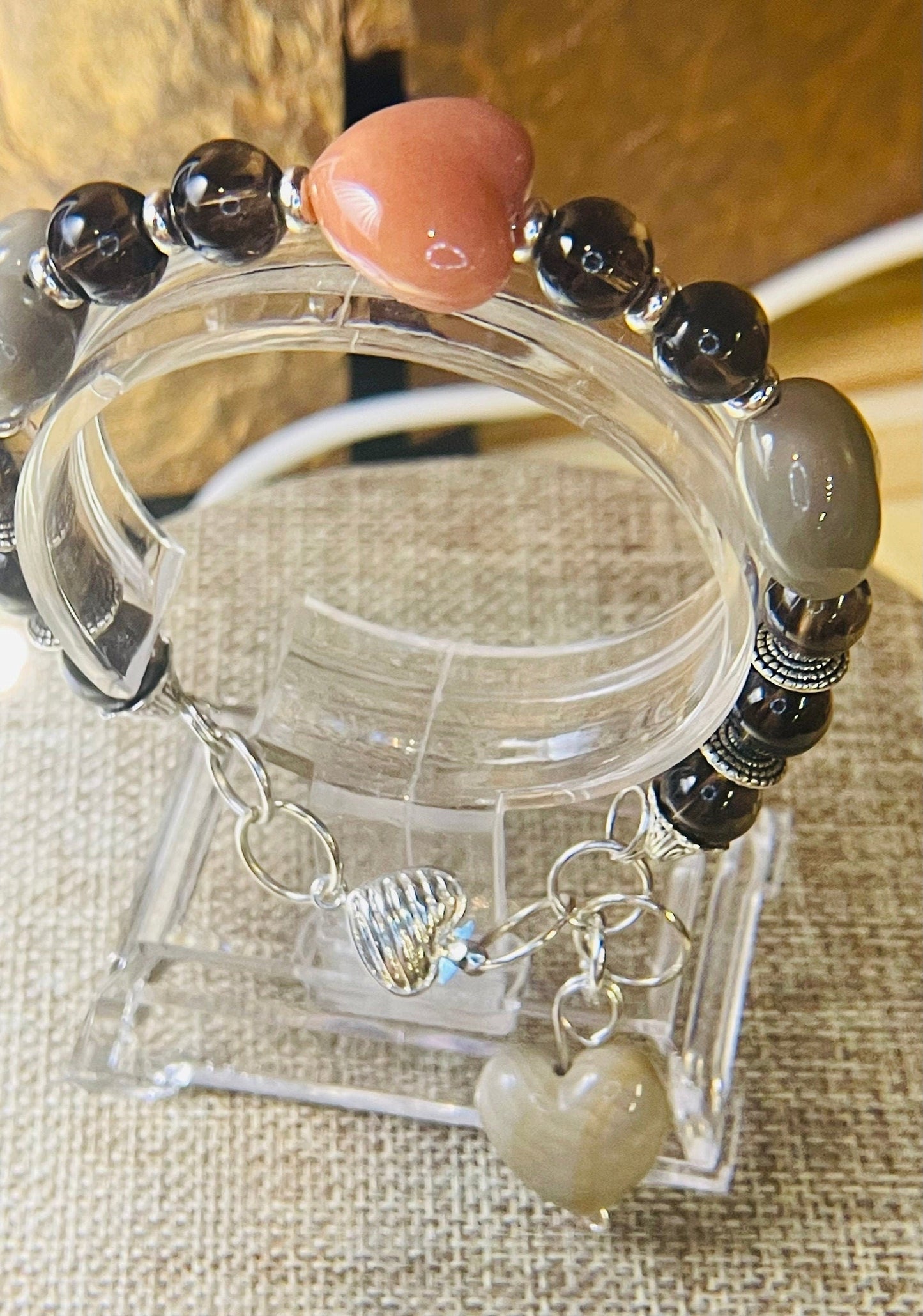 Smoky Hearts bracelet 7.5&quot;-7.75&quot;