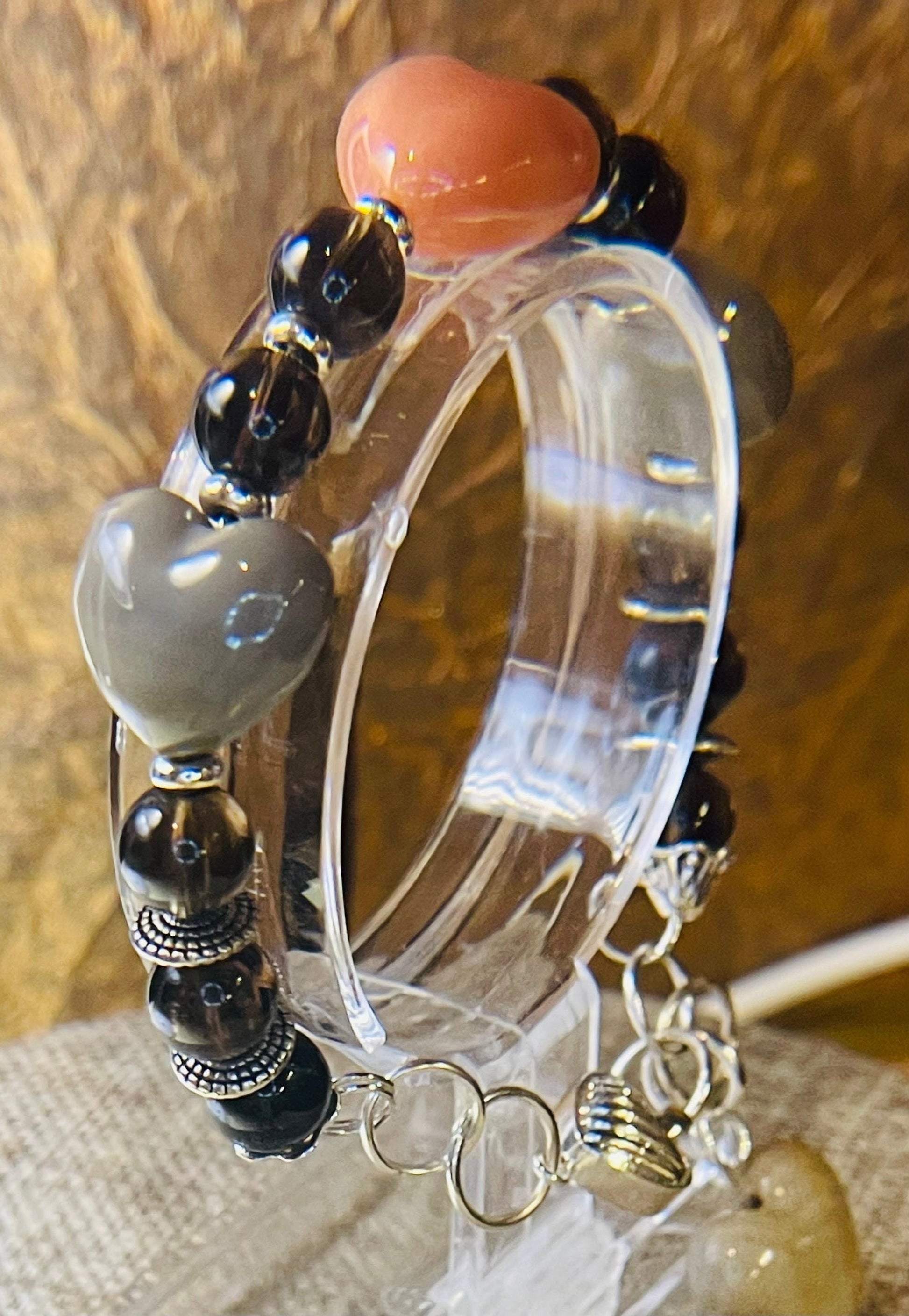 Smoky Hearts bracelet 7.5&quot;-7.75&quot;