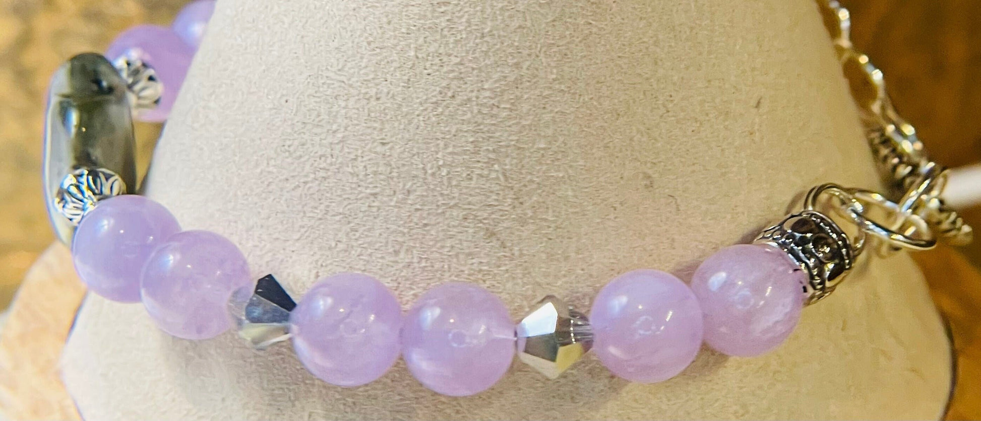 Labradorite heart and pink jade bracelet 7.75&quot;-8&quot;