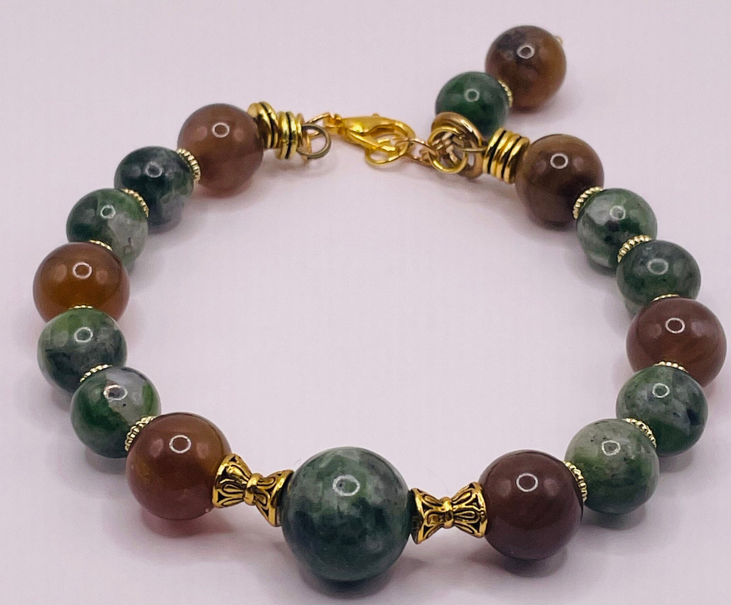 Special 7 Brown and Green wire bracelet 7.5&quot;