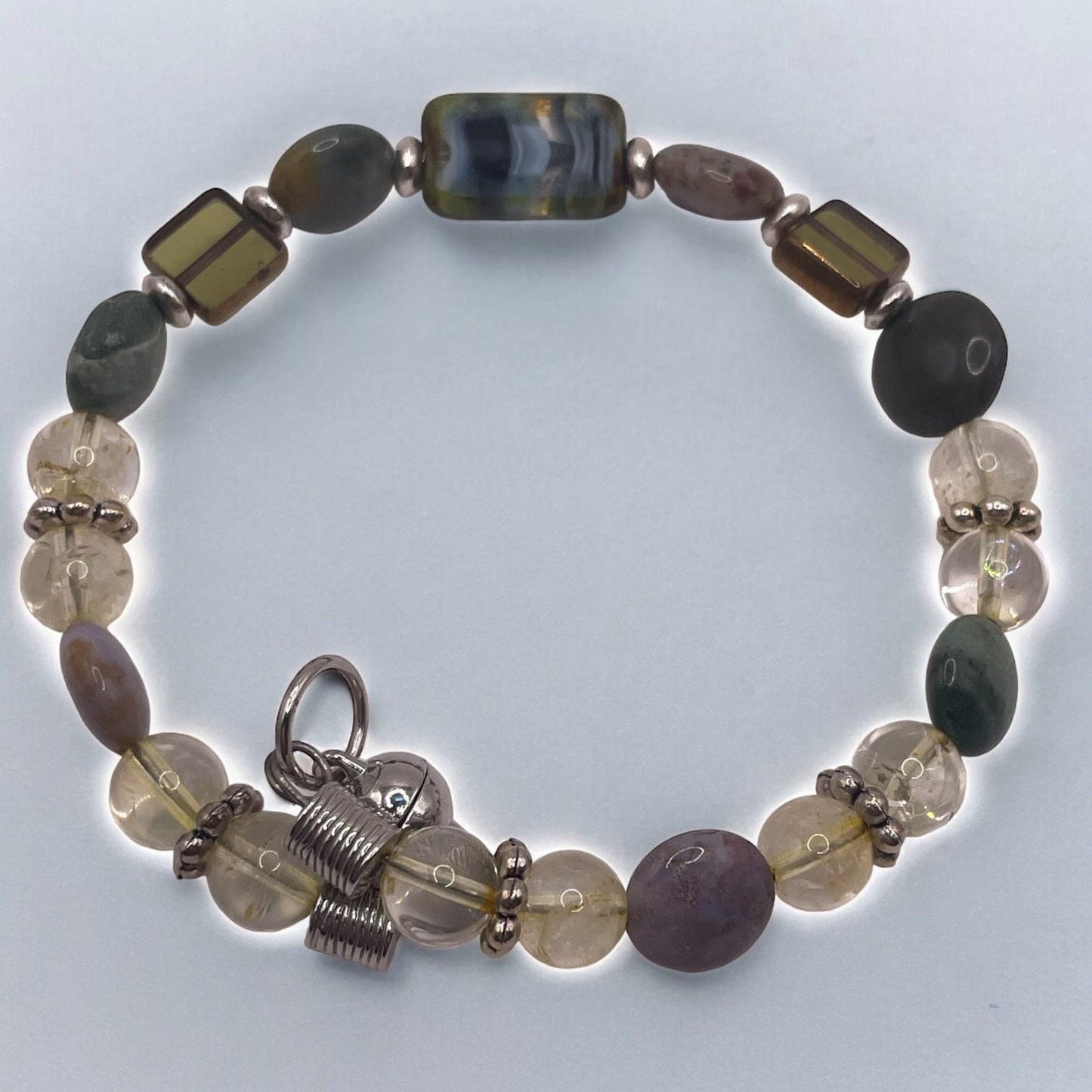 Multi Agate wire bracelet 7.25&quot; with matching earrings