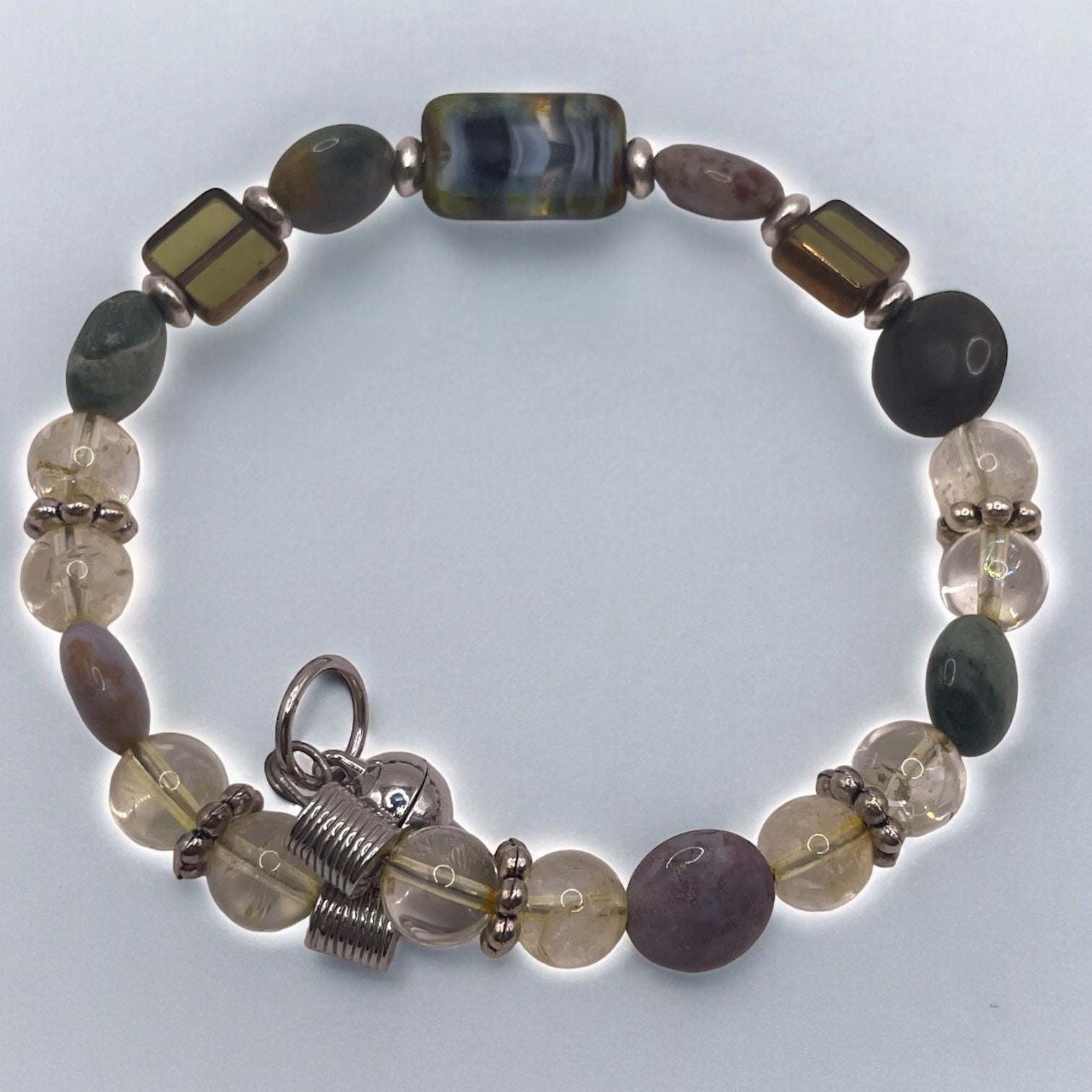 Multi Agate wire bracelet 7.25&quot; with matching earrings