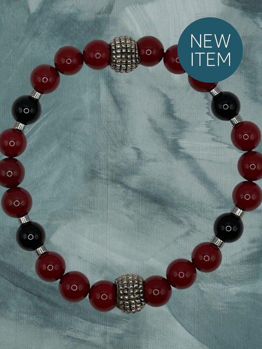 Deep Red and Black stretch bracelet 7.75&quot;