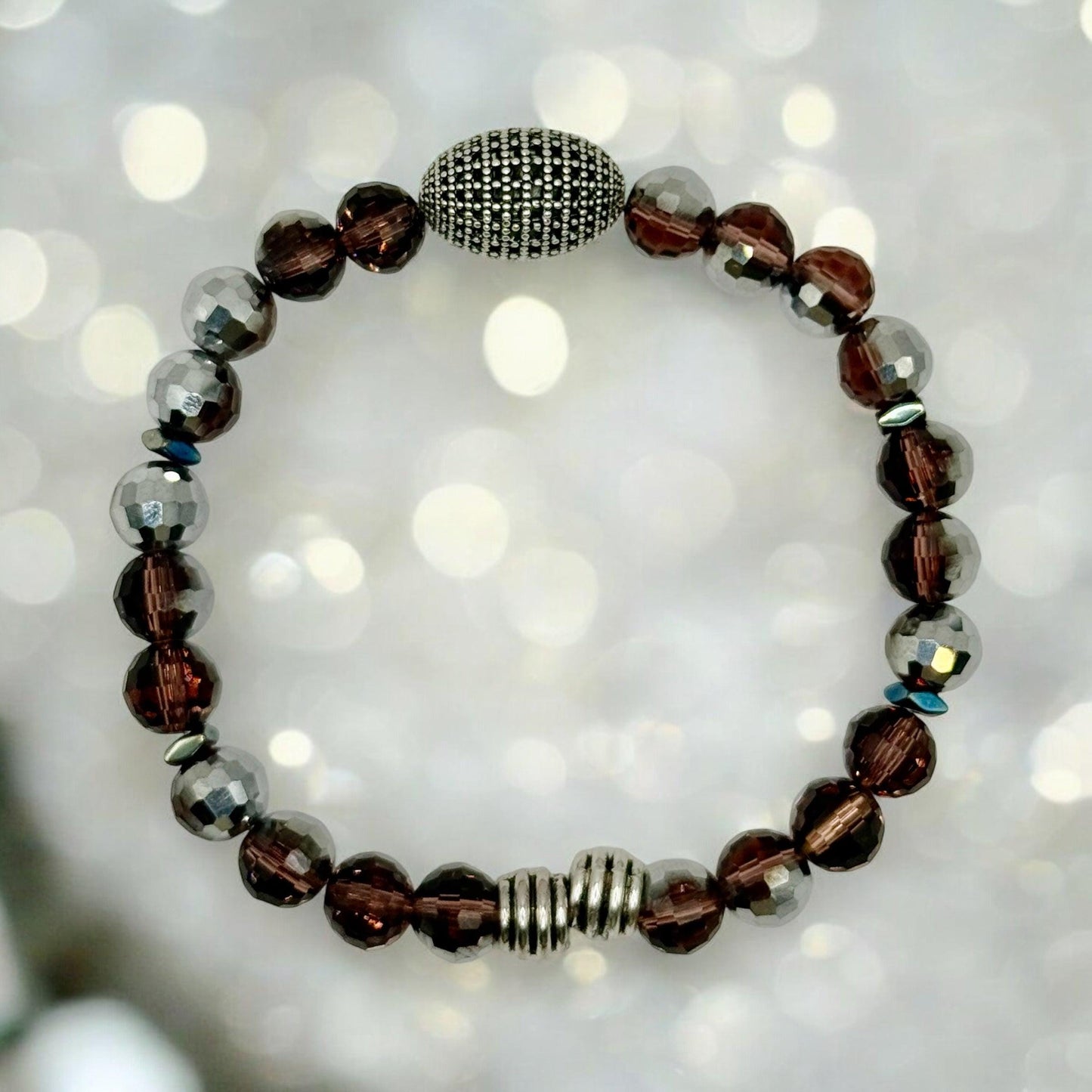 Faceted Brown/Silver Faceted Disco wired bracelet 7.5&quot;7.75&quot;