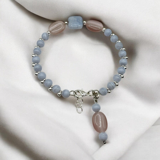 Blue Lace Agate and Rose Quartz Wire Bracelet