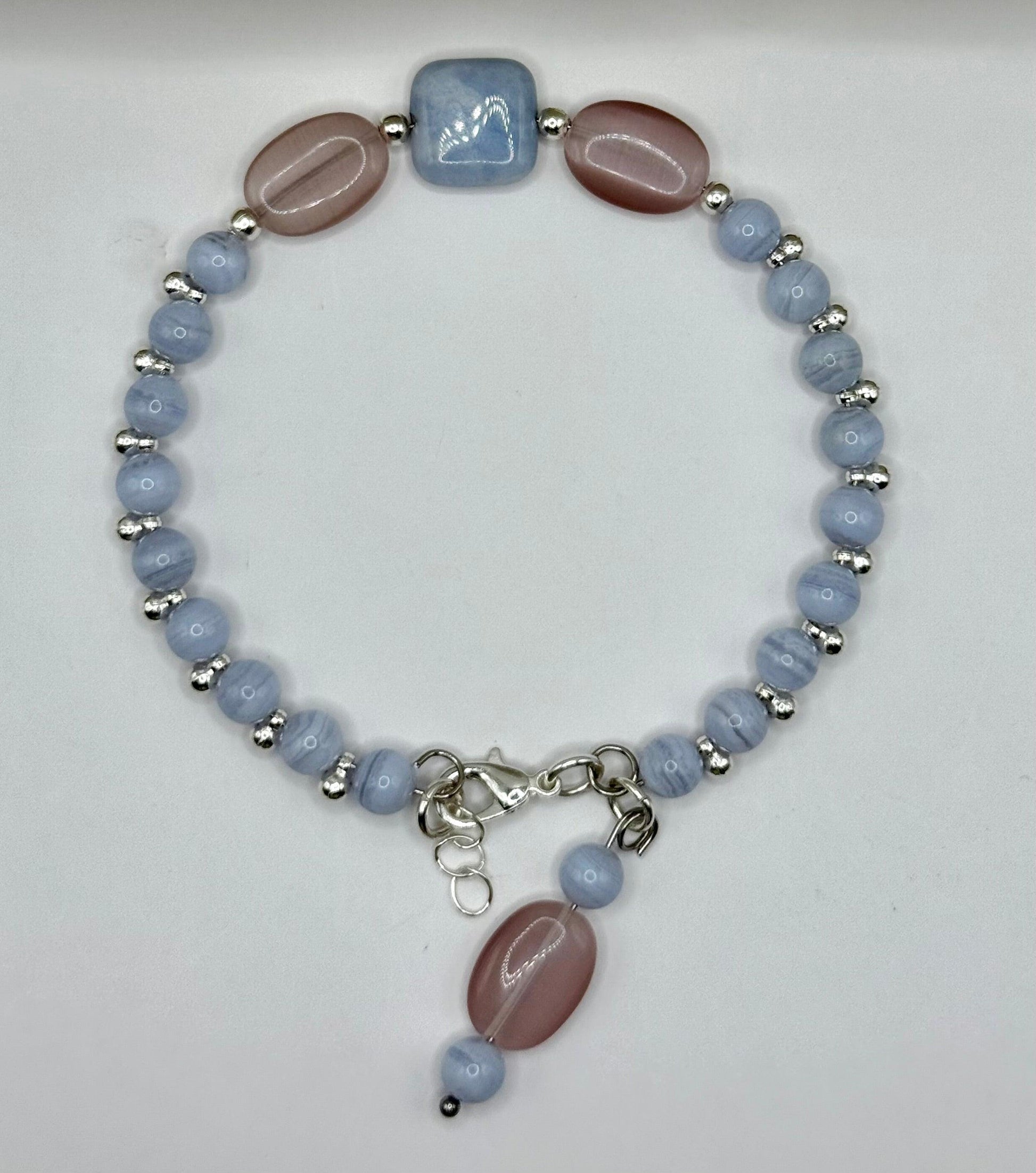 Blue Lace Agate and Rose Quartz Wire Bracelet