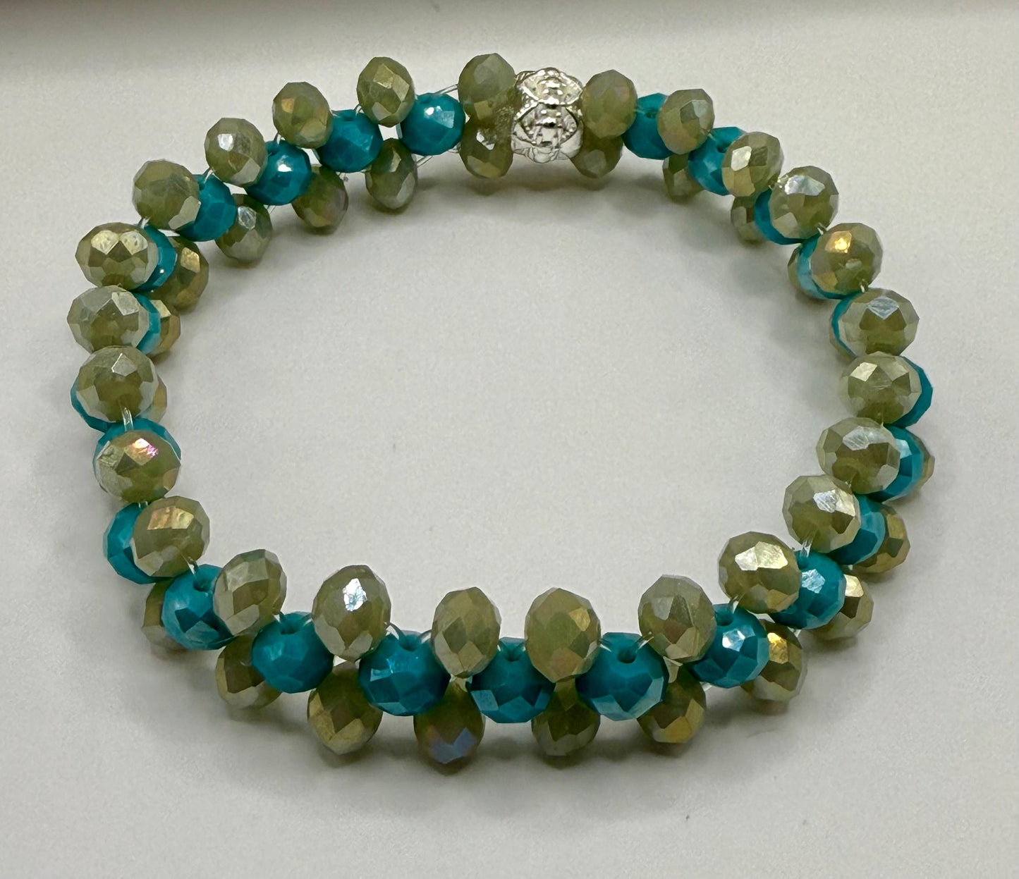 Sage and Turquoise Double Strand Stretch Bracelet 7&quot;-7.25&quot;