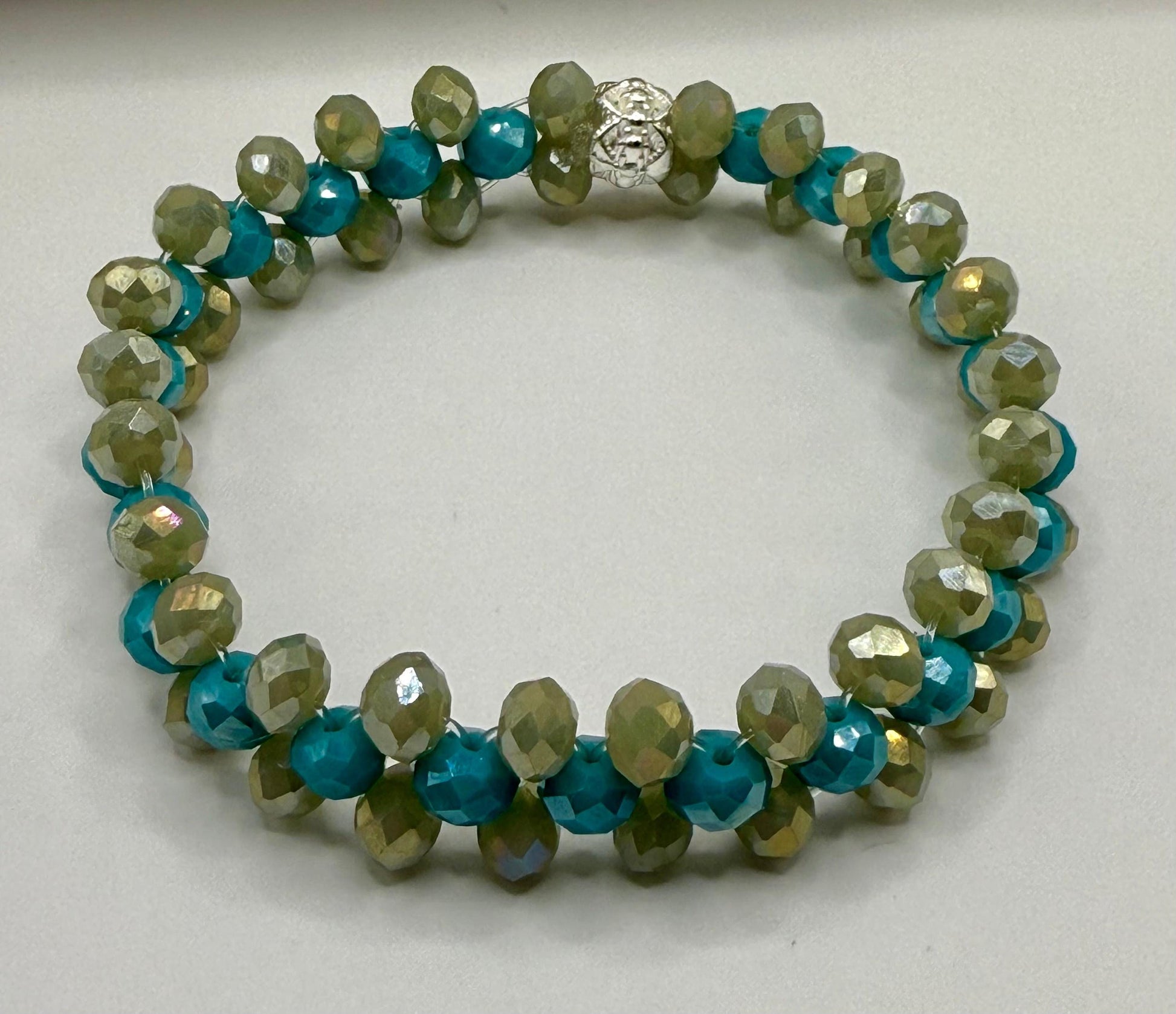 Sage and Turquoise Double Strand Stretch Bracelet 7&quot;-7.25&quot;