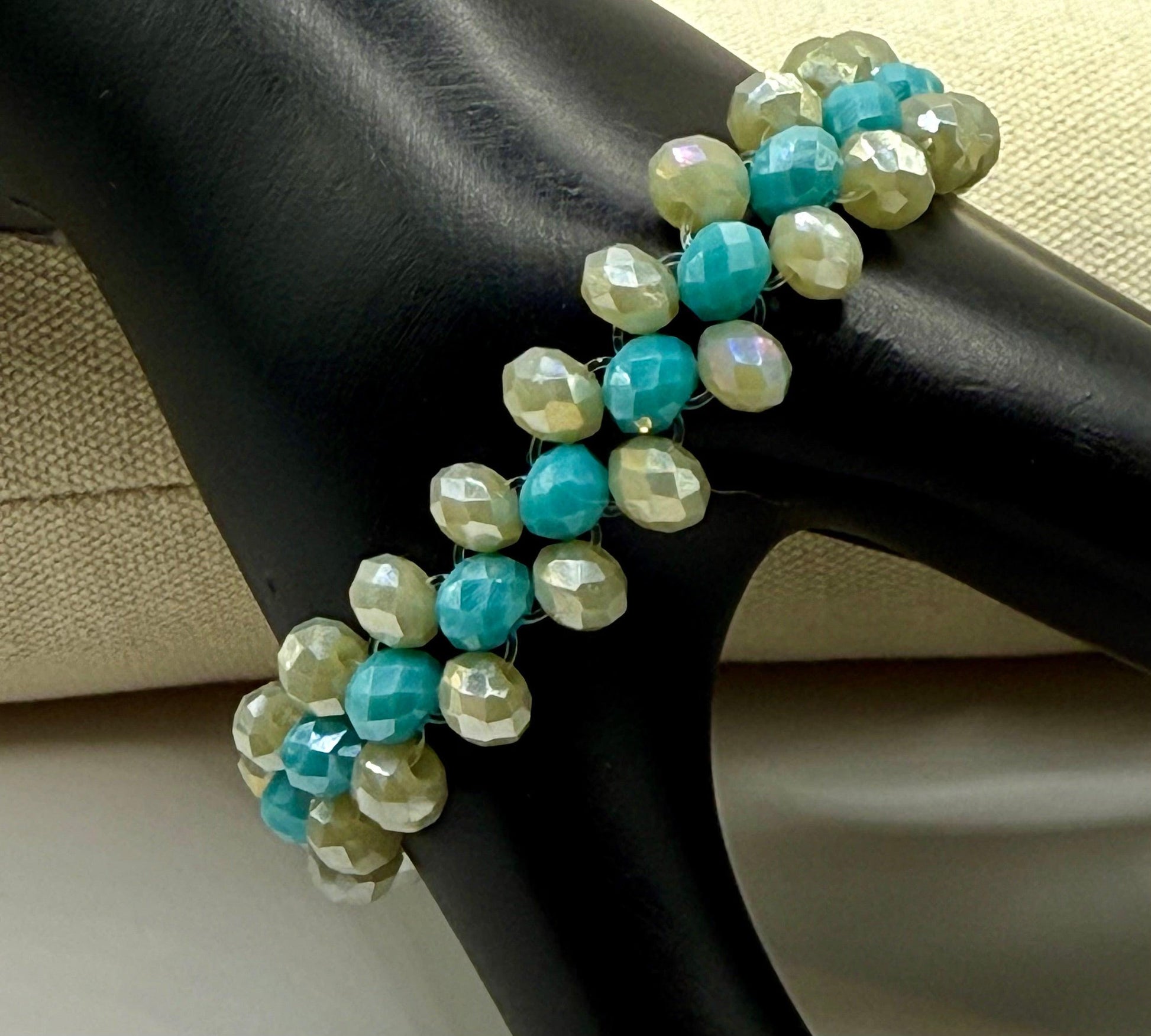 Sage and Turquoise Double Strand Stretch Bracelet 7&quot;-7.25&quot;