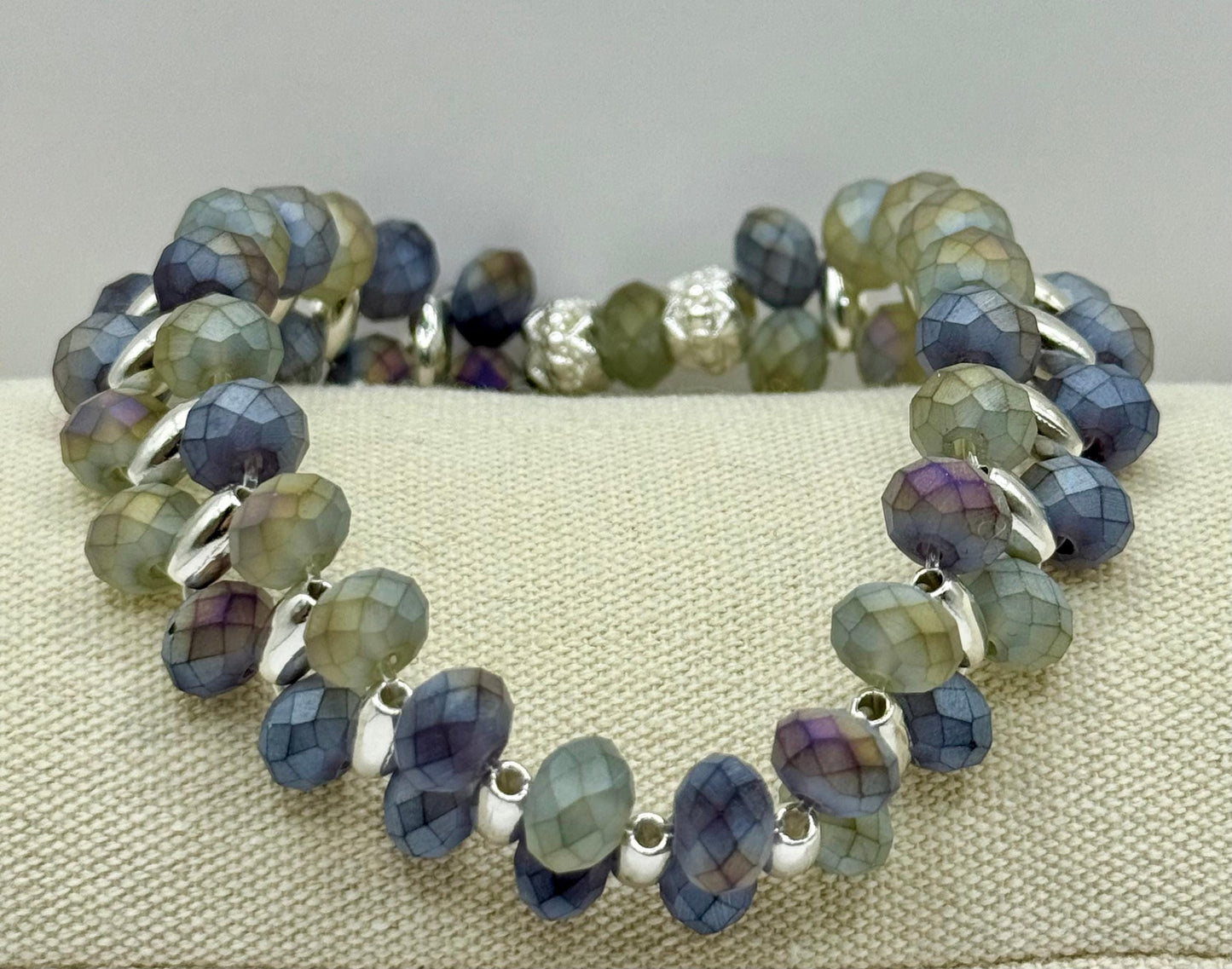 Blueberry Faceted Double Strand Stretch Bracelet 7.5&quot;