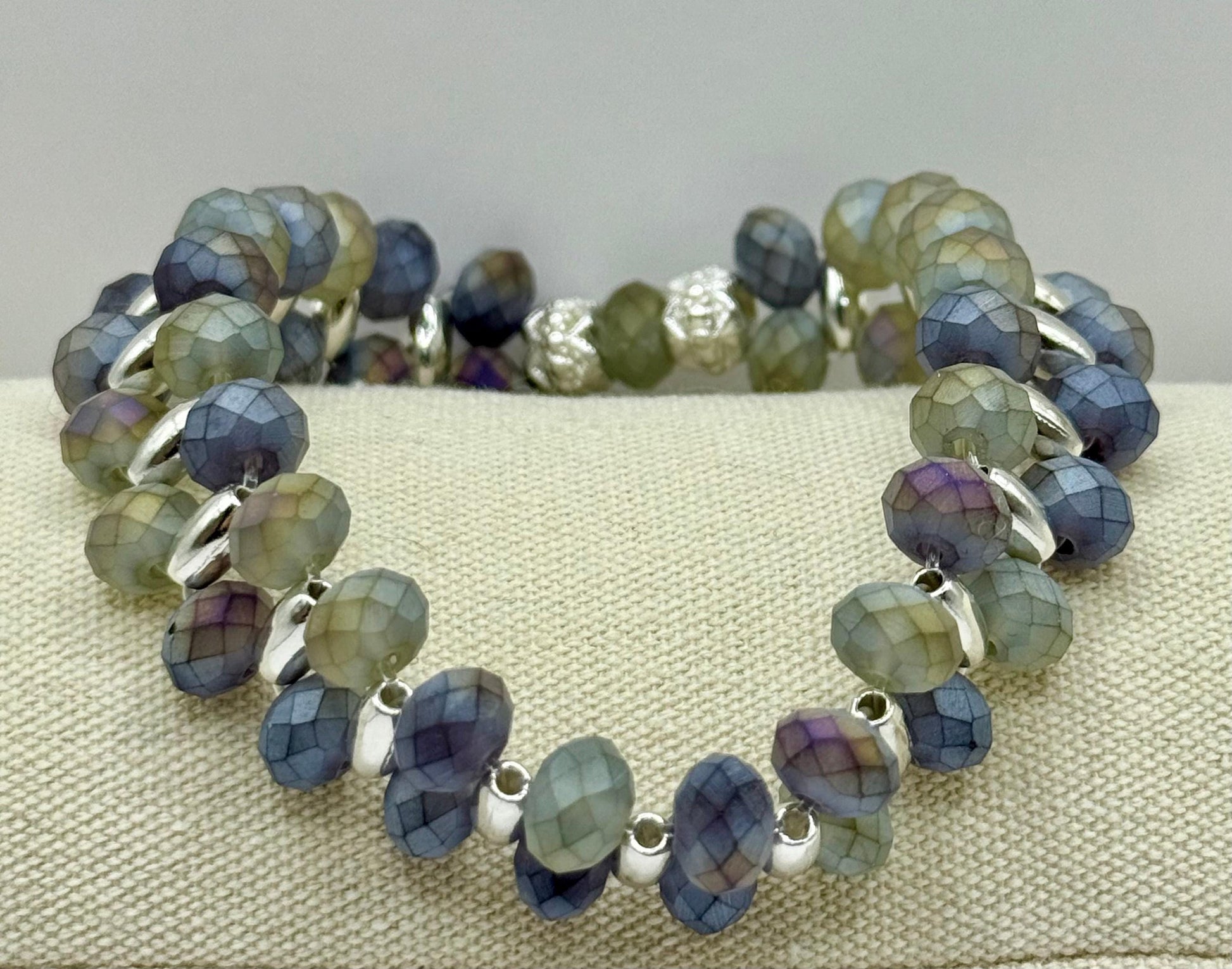 Blueberry Faceted Double Strand Stretch Bracelet 7.5&quot;