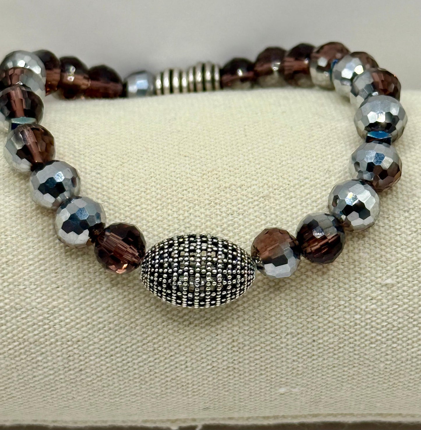 Faceted Brown/Silver Faceted Disco wired bracelet 7.5&quot;7.75&quot;
