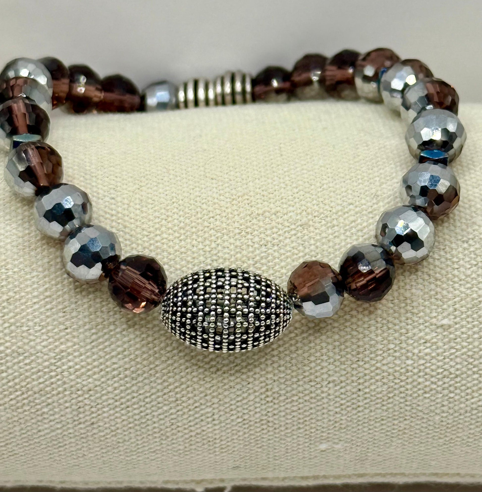 Faceted Brown/Silver Faceted Disco wired bracelet 7.5&quot;7.75&quot;