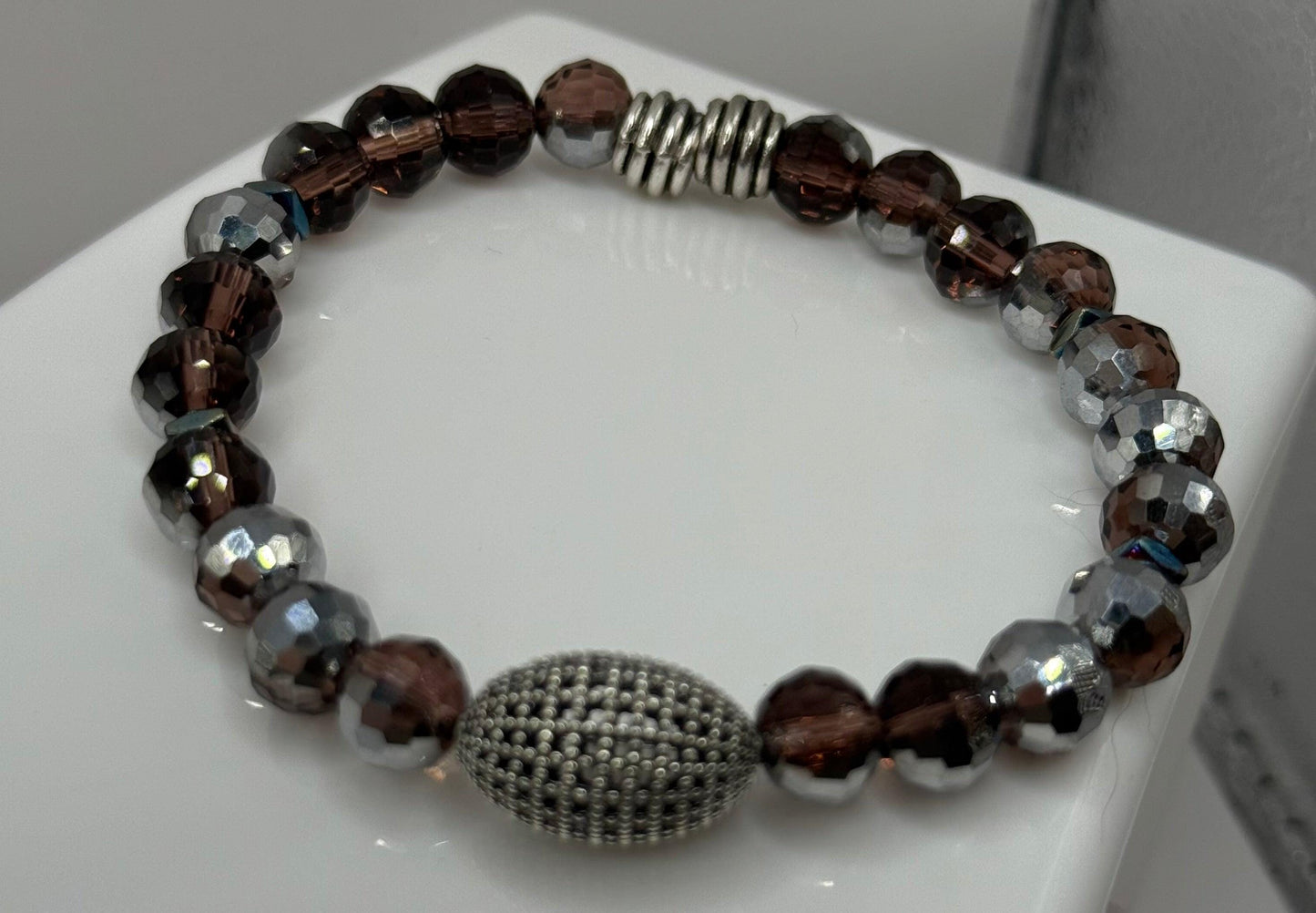Faceted Brown/Silver Faceted Disco wired bracelet 7.5&quot;7.75&quot;