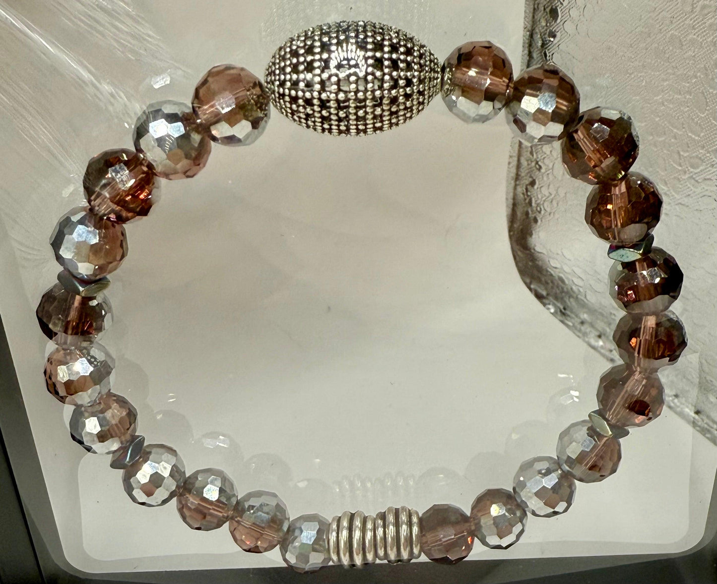 Faceted Brown/Silver Faceted Disco wired bracelet 7.5&quot;7.75&quot;