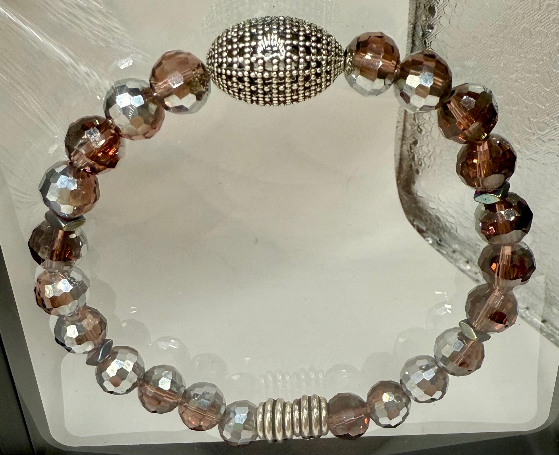 Faceted Brown/Silver Faceted Disco wired bracelet 7.5&quot;7.75&quot;