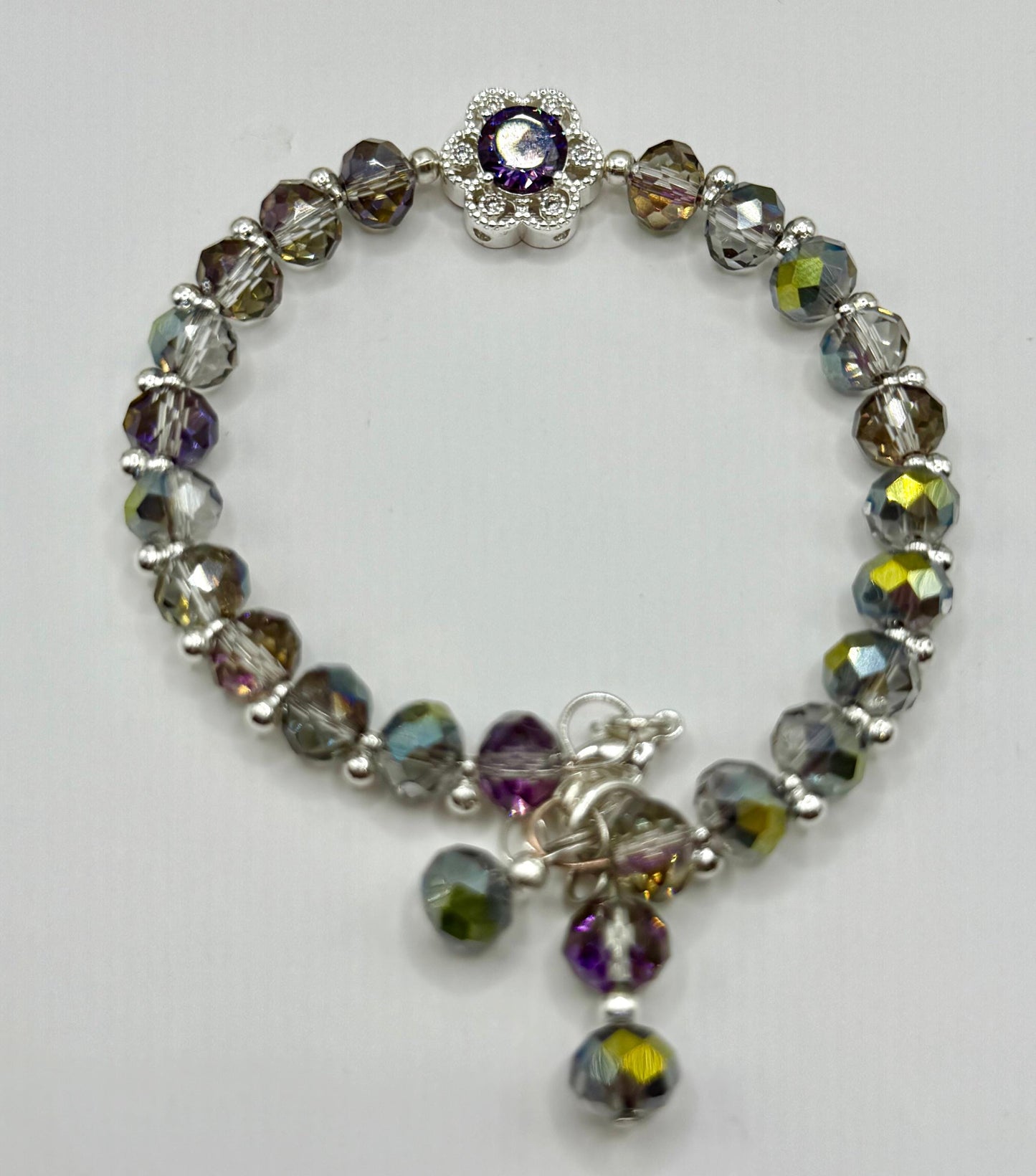Purple AB Disco Faceted Glass with Floral Rhinestone Focal