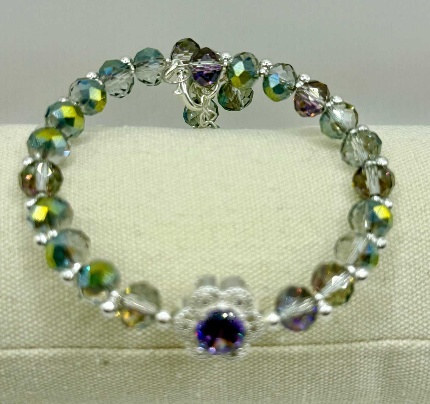 Purple AB Disco Faceted Glass with Floral Rhinestone Focal