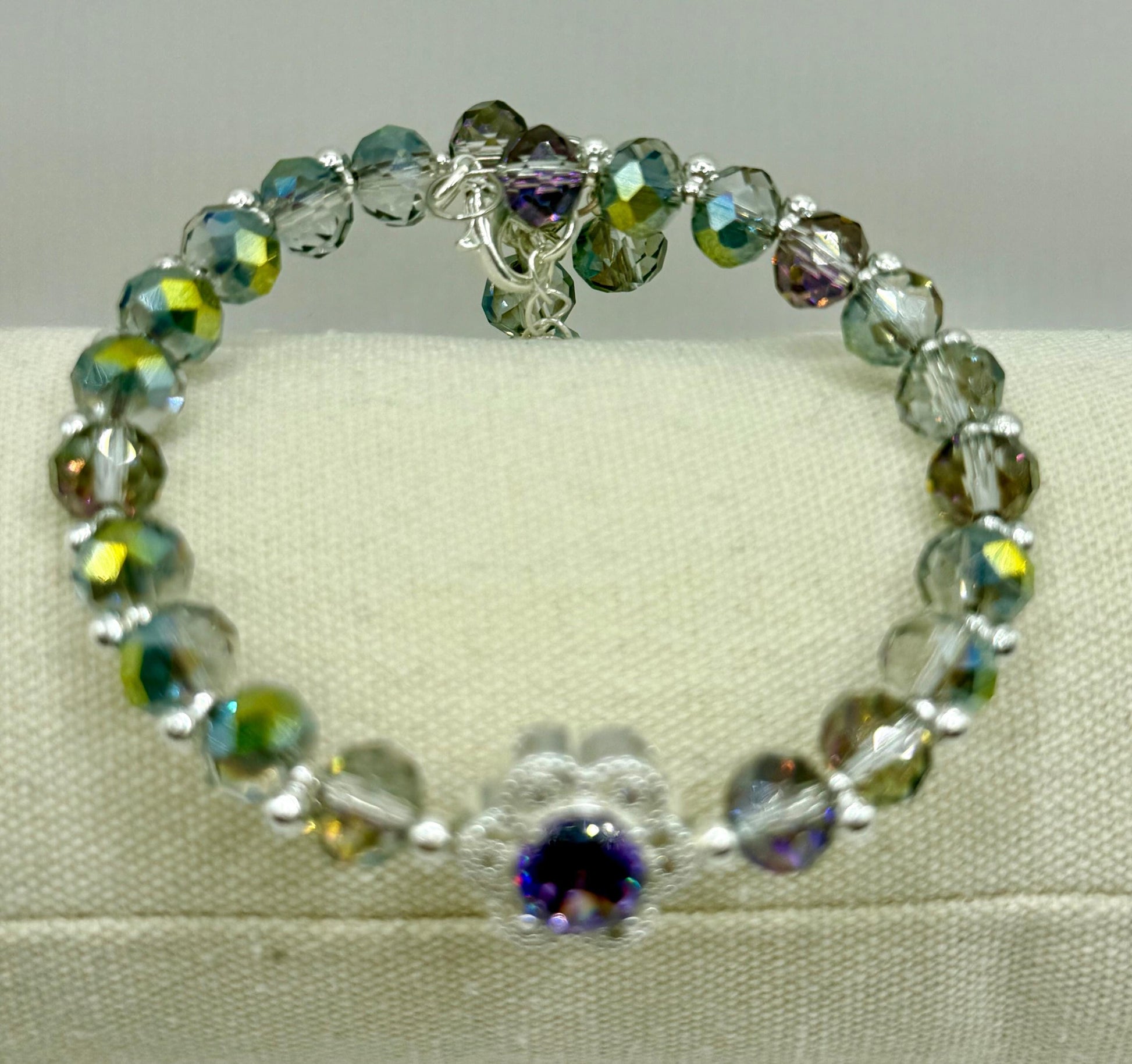 Purple AB Disco Faceted Glass with Floral Rhinestone Focal