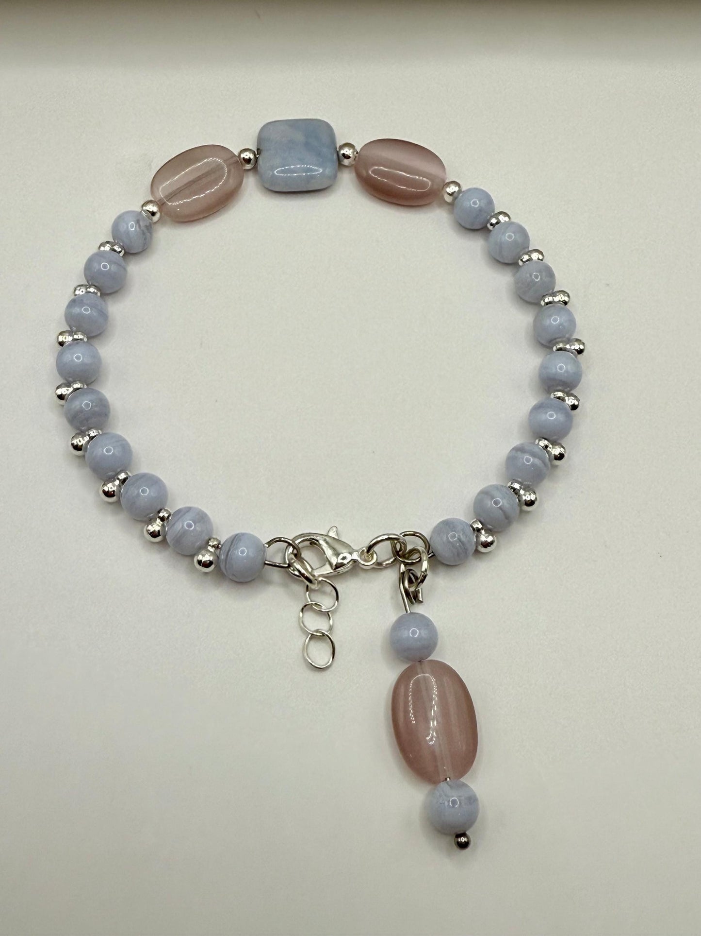 Blue Lace Agate and Rose Quartz Wire Bracelet