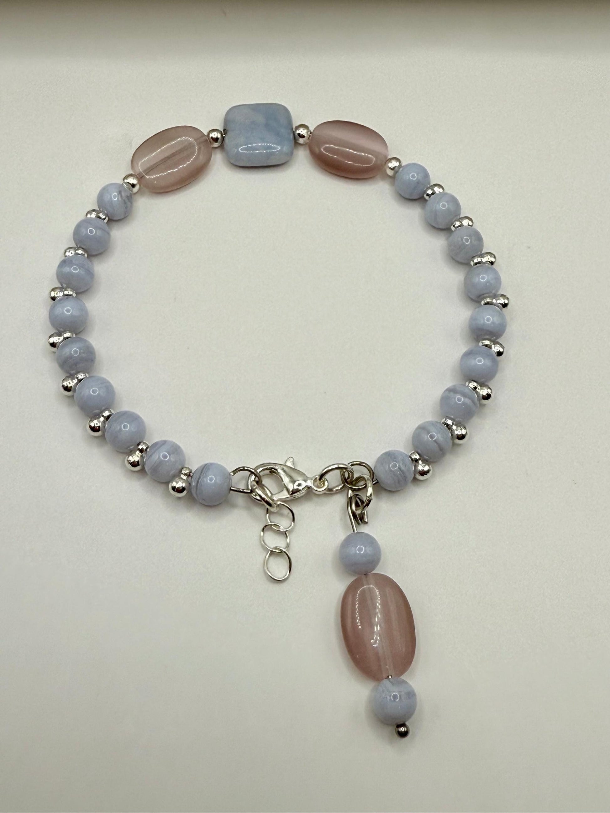 Blue Lace Agate and Rose Quartz Wire Bracelet