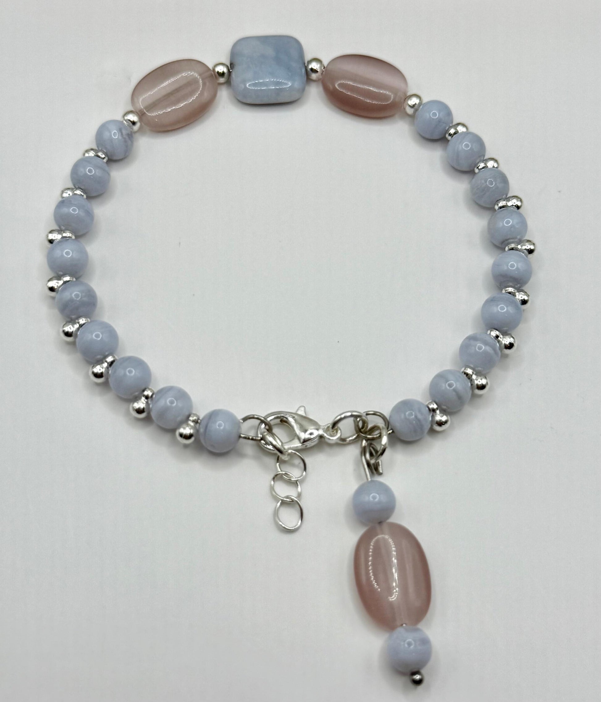 Blue Lace Agate and Rose Quartz Wire Bracelet