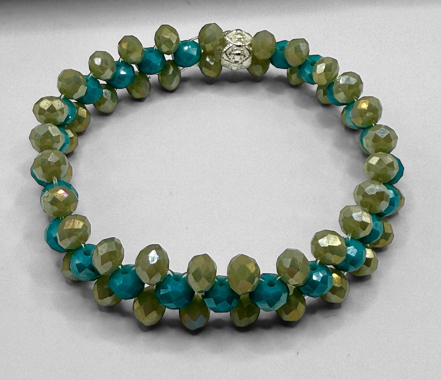 Sage and Turquoise Double Strand Stretch Bracelet 7&quot;-7.25&quot;