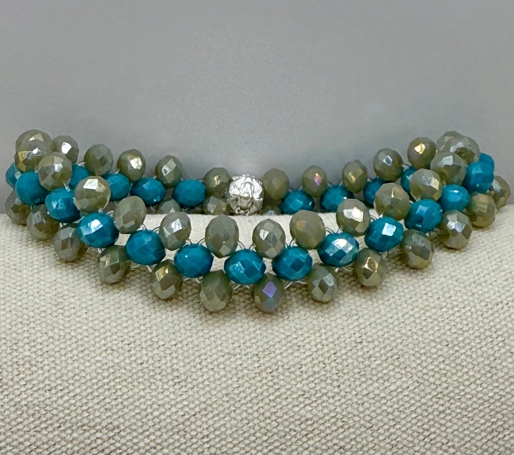 Sage and Turquoise Double Strand Stretch Bracelet 7&quot;-7.25&quot;