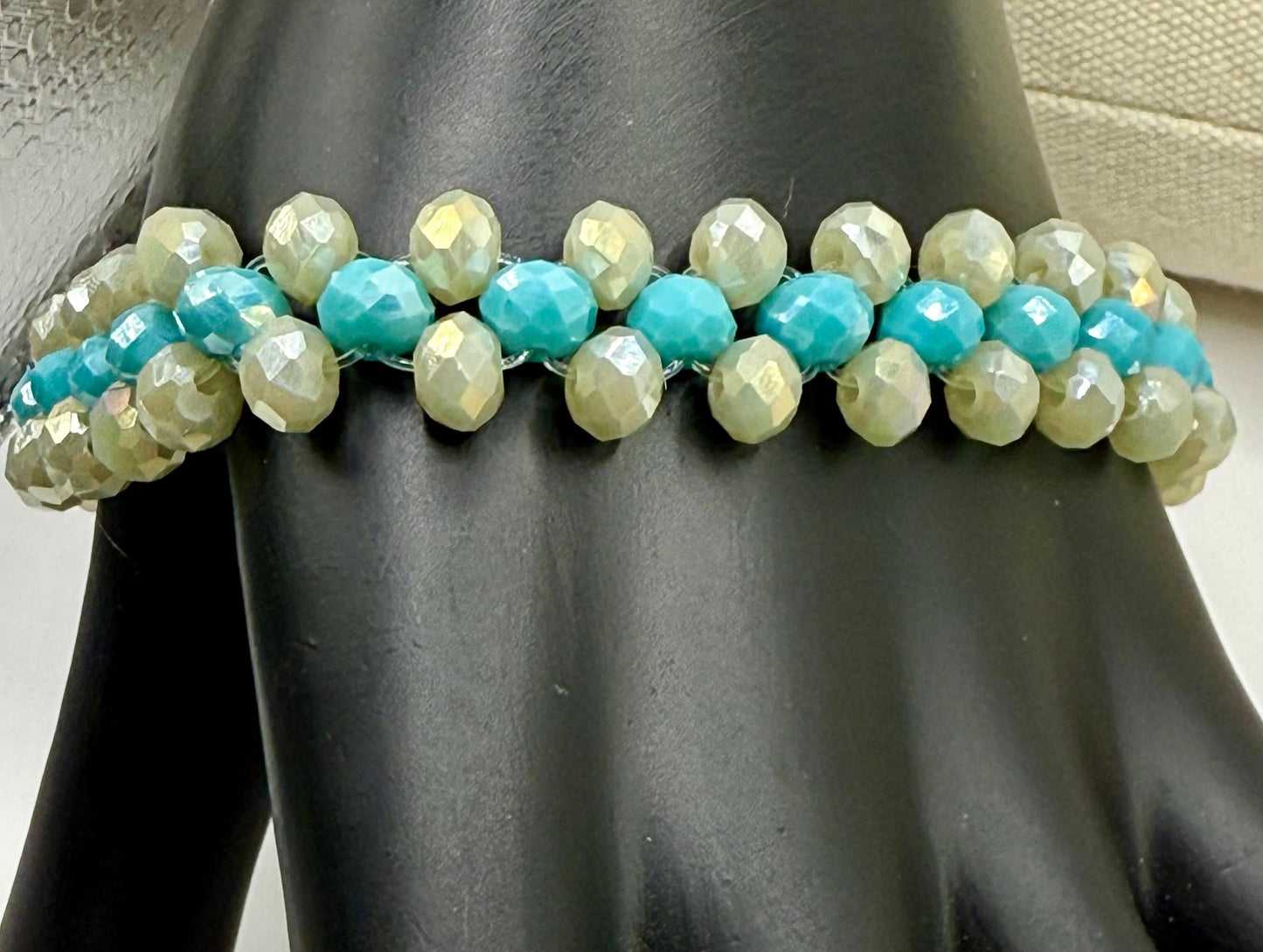 Sage and Turquoise Double Strand Stretch Bracelet 7&quot;-7.25&quot;
