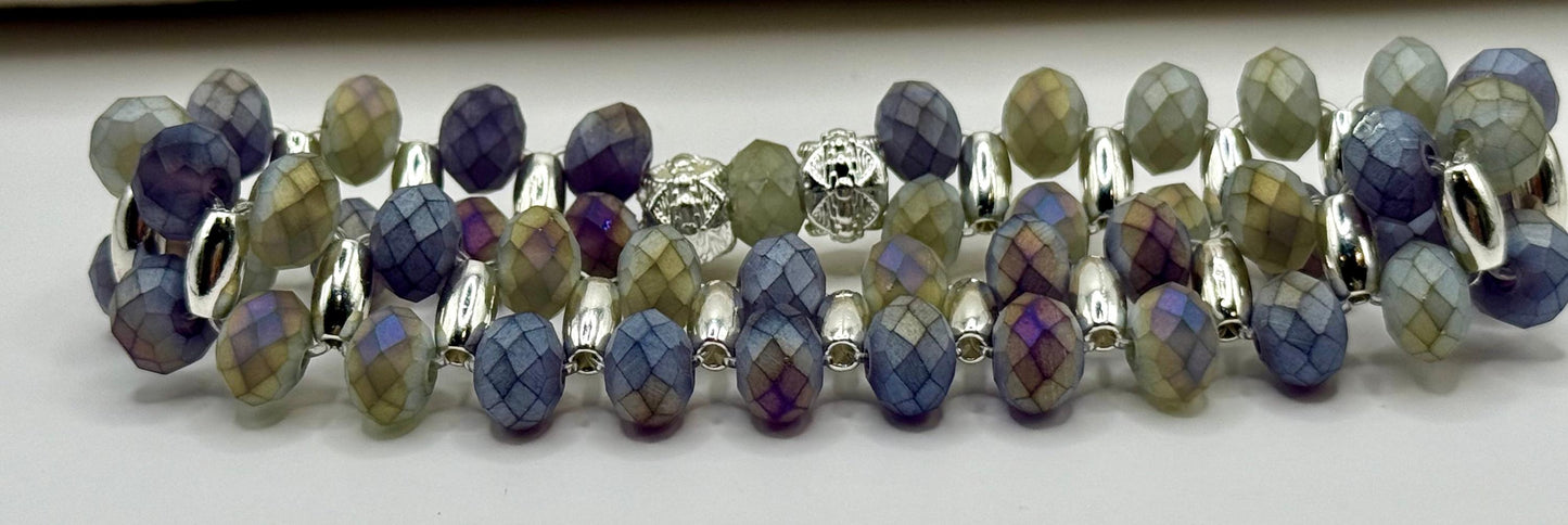 Blueberry Faceted Double Strand Stretch Bracelet 7.5&quot;