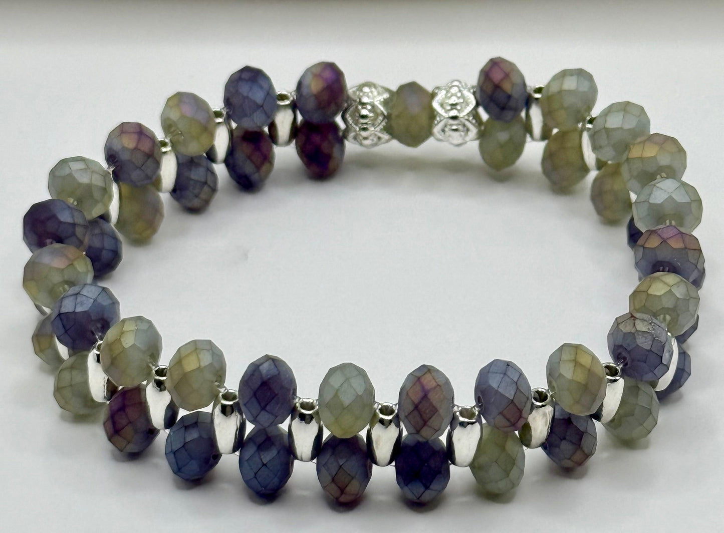Blueberry Faceted Double Strand Stretch Bracelet 7.5&quot;