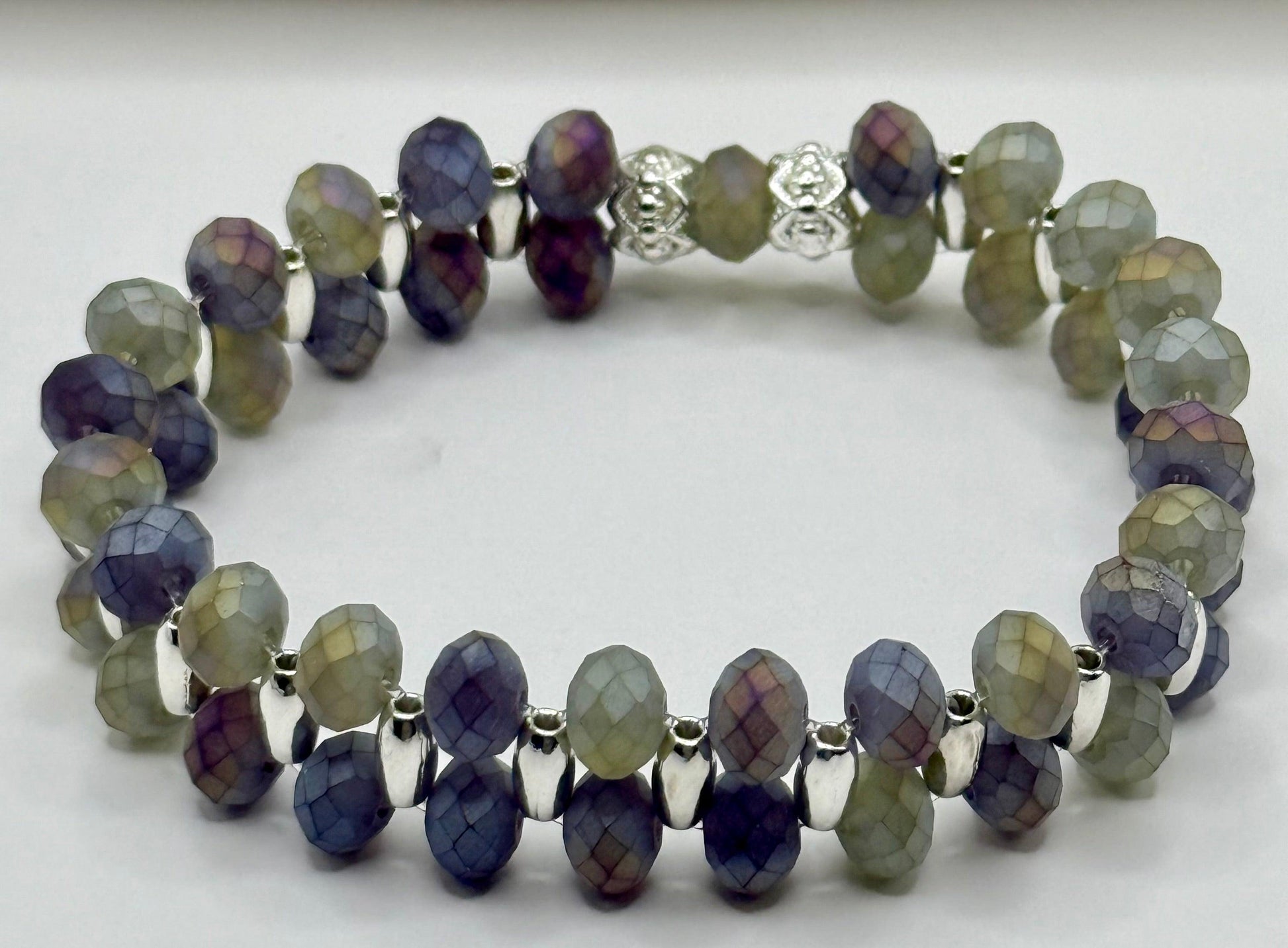 Blueberry Faceted Double Strand Stretch Bracelet 7.5&quot;