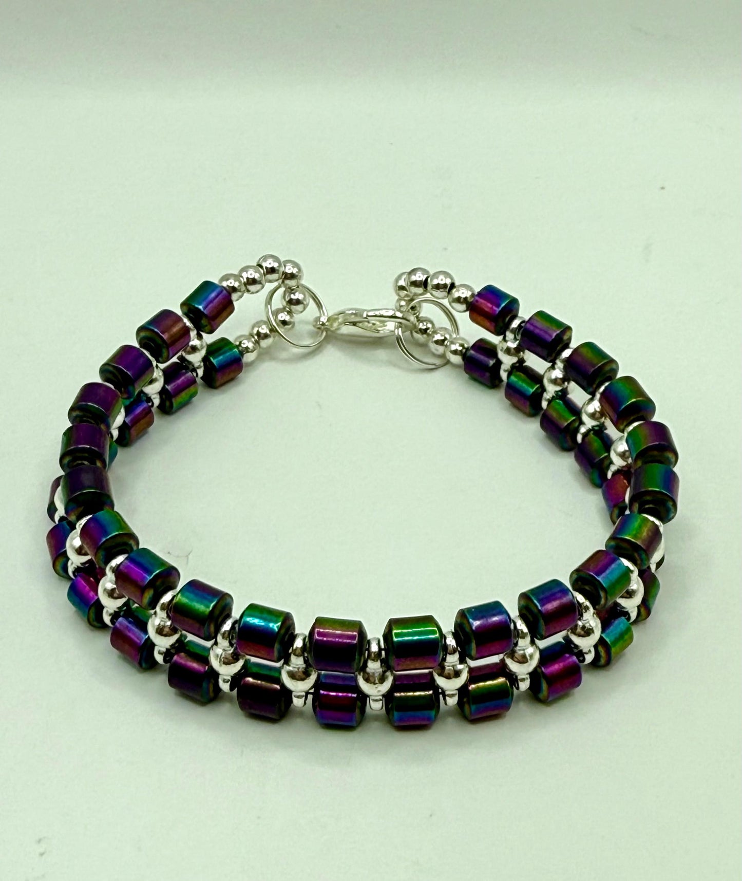 Dual band rainbow hematite bracelet – short barrel beads – unisex jewelry 7.75”-8” – adjustable resizing available – handmade gift