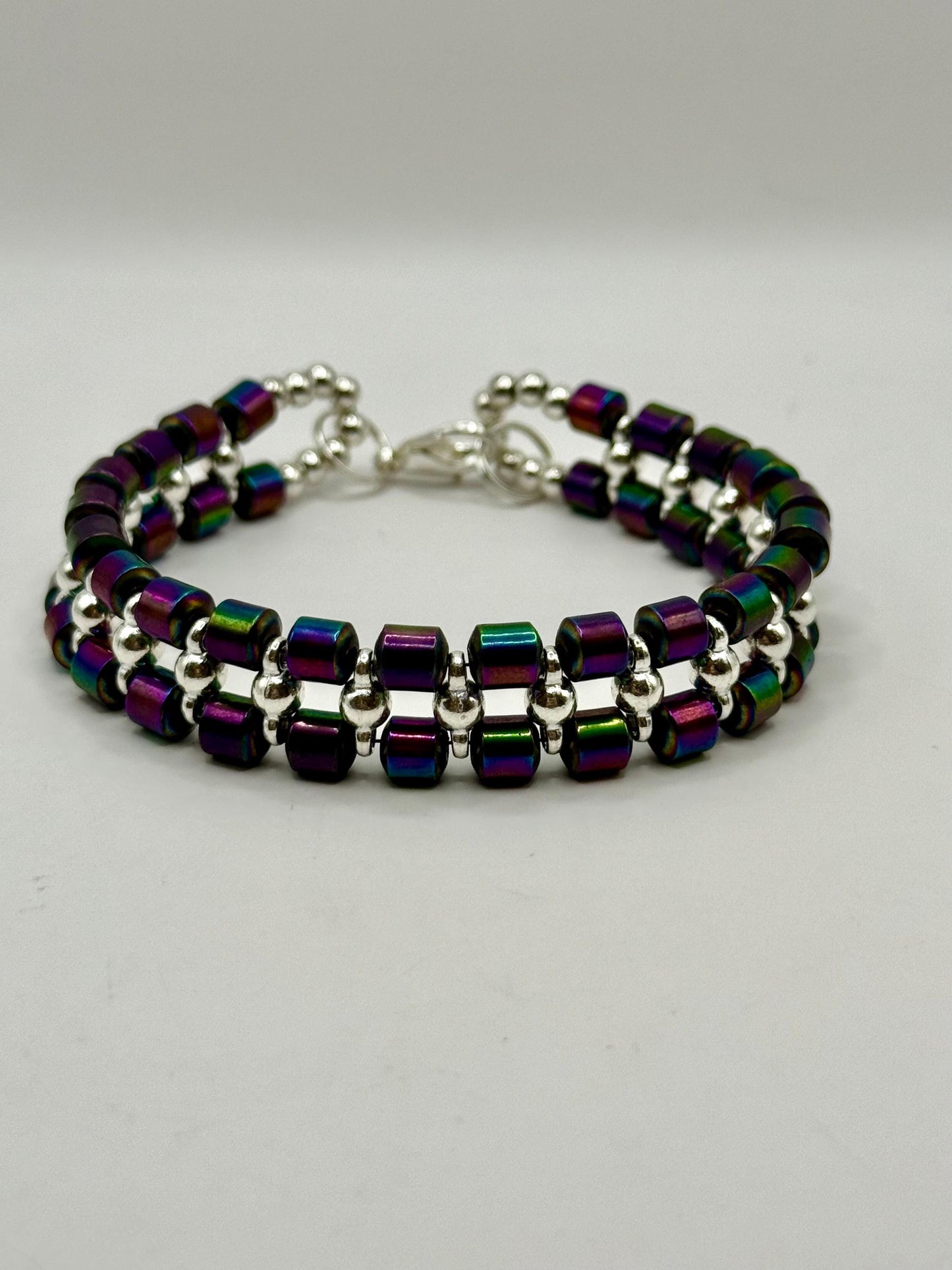 Dual band rainbow hematite bracelet – short barrel beads – unisex jewelry 7.75”-8” – adjustable resizing available – handmade gift