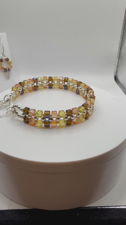 Autumn Leaf Charm Jewelry Set: Beaded Necklace, Bracelet & Earrings