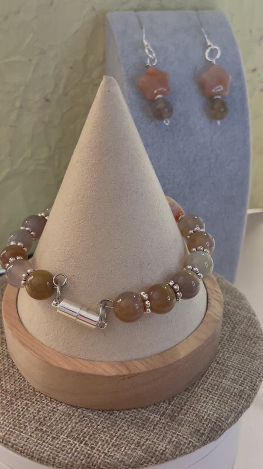 Starry Stone wire bracelet with matching earrings 7.5"-8"