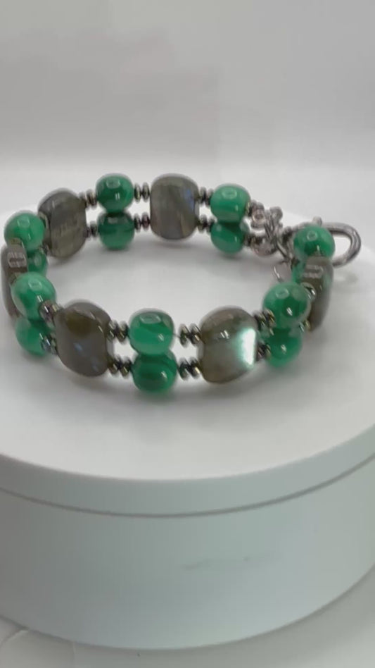 Labradorite Malachite Rainbow Hematite Double Bangle Bracelet | 7.5"–7.75" Clasp | Handmade Gemstone Jewelry